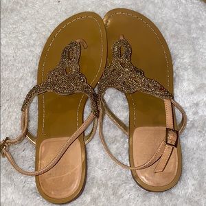 Gold beaded tan sandals
